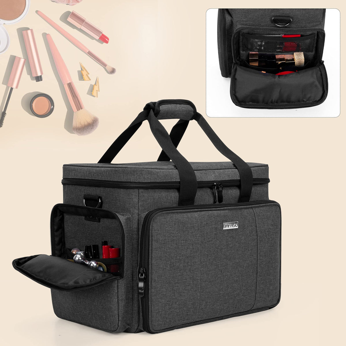 BAFASO top inner transparent pockets provide lipstick visibility and quick access.