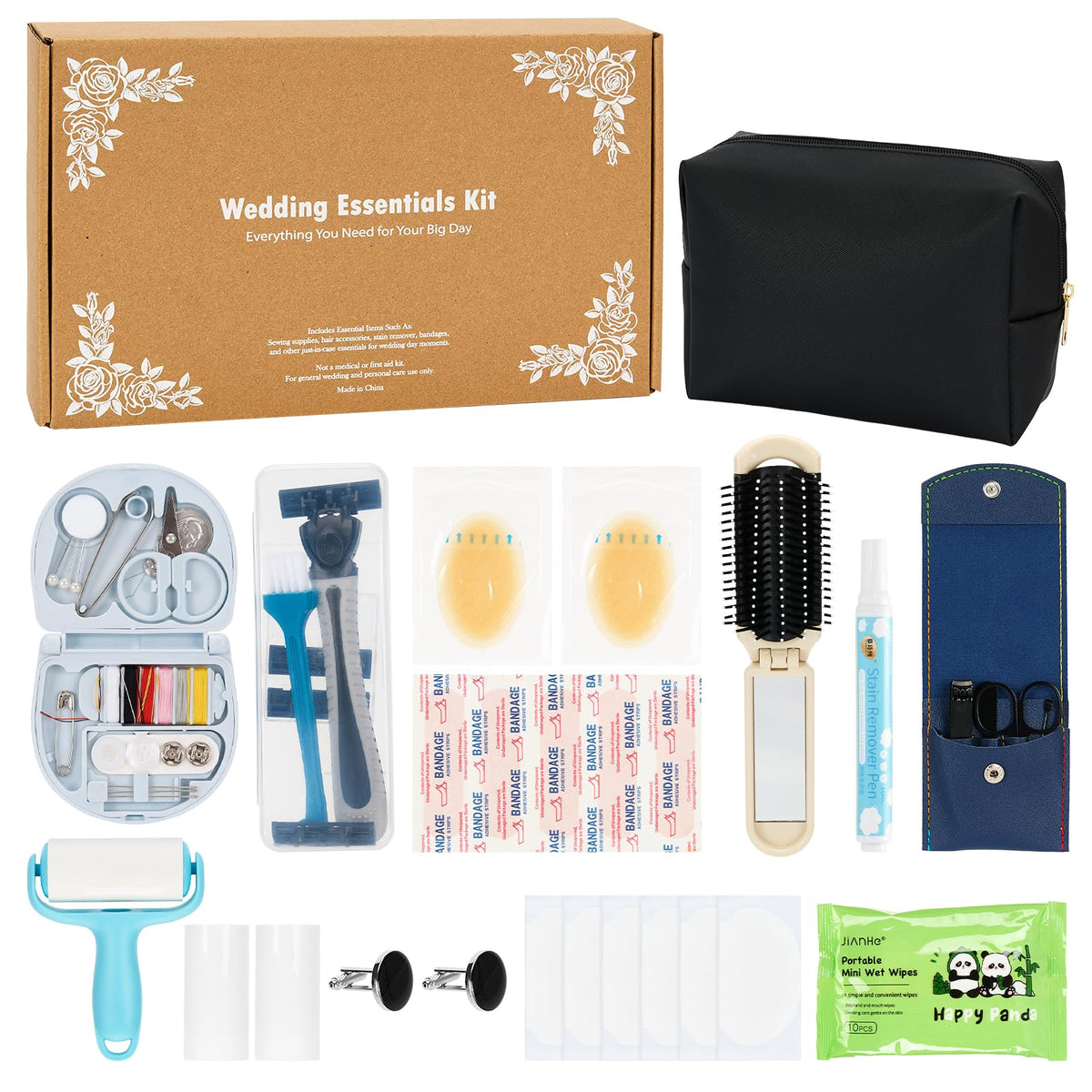 Bafeil Groom Emergency Kit bag open showing compact travel case for wedding day prep.