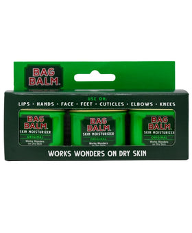 Bag Balm mini tin gift box, front view, ideal travel skincare.