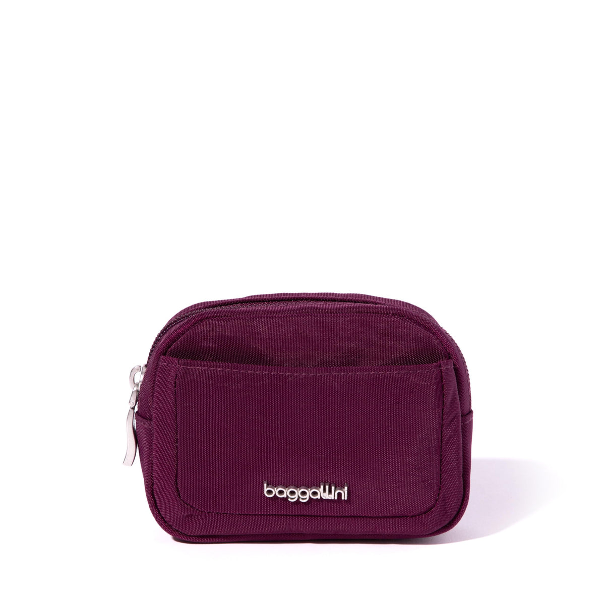 Baggallini mini cosmetic pocket with front pocket for quick access while traveling.