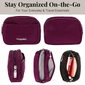 Baggallini mini cosmetic pocket fits neatly in a purse for daily use.