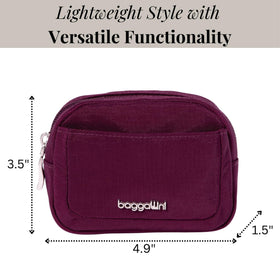 Baggallini mini cosmetic pocket interior elastic loops secure makeup items.
