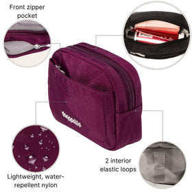 Baggallini mini cosmetic pocket top view shows compact, practical design.