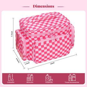 Bagmoly large checkered makeup bag padded fabric protects items during travel.