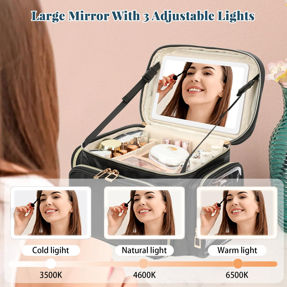 Bagmoly LED mirror with three light modes supports precise makeup application anywhere.