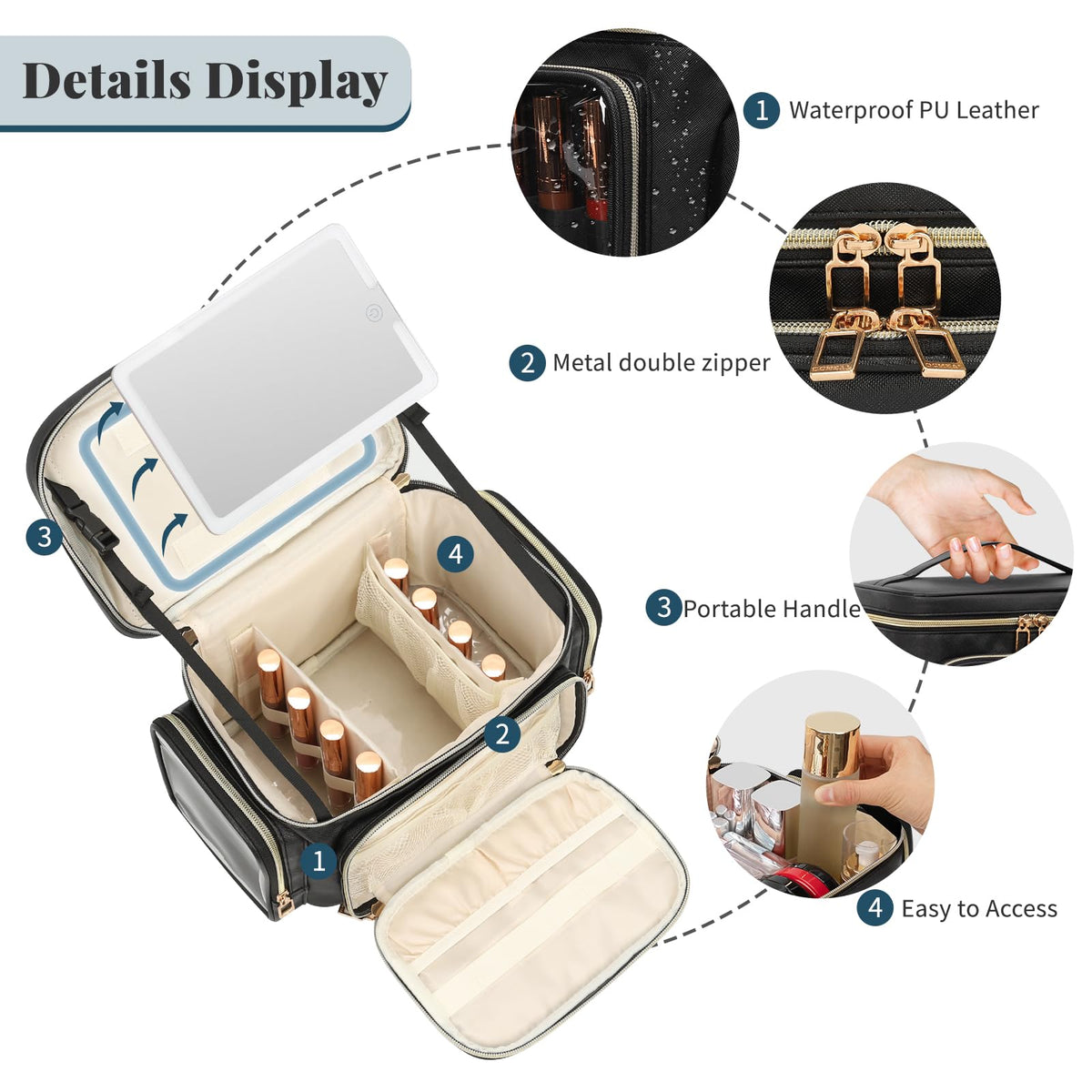 Bagmoly makeup brush compartment keeps brushes tidy and protected on the go.