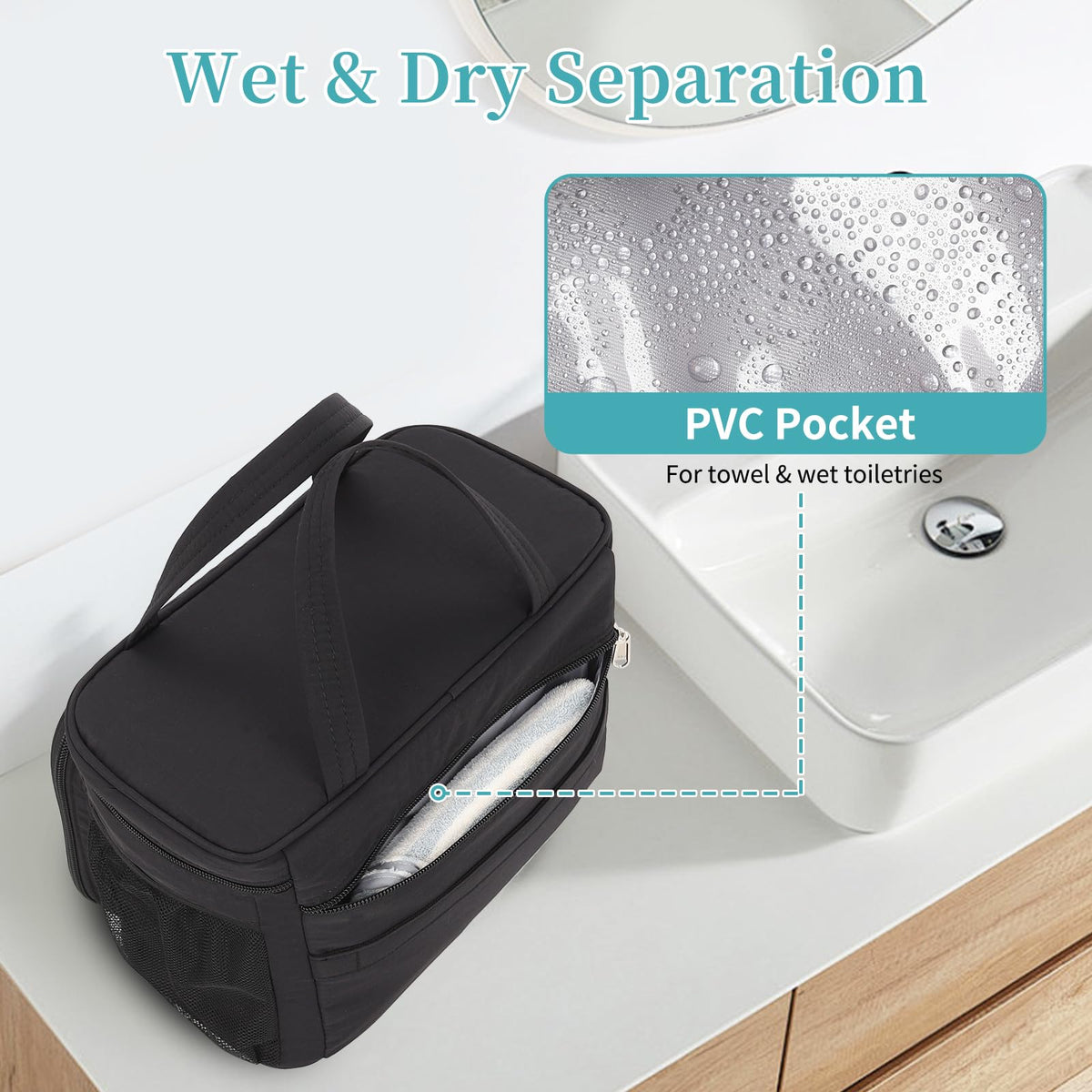 Bagmoly waterproof fabric with back pocket protects wet items during travel.