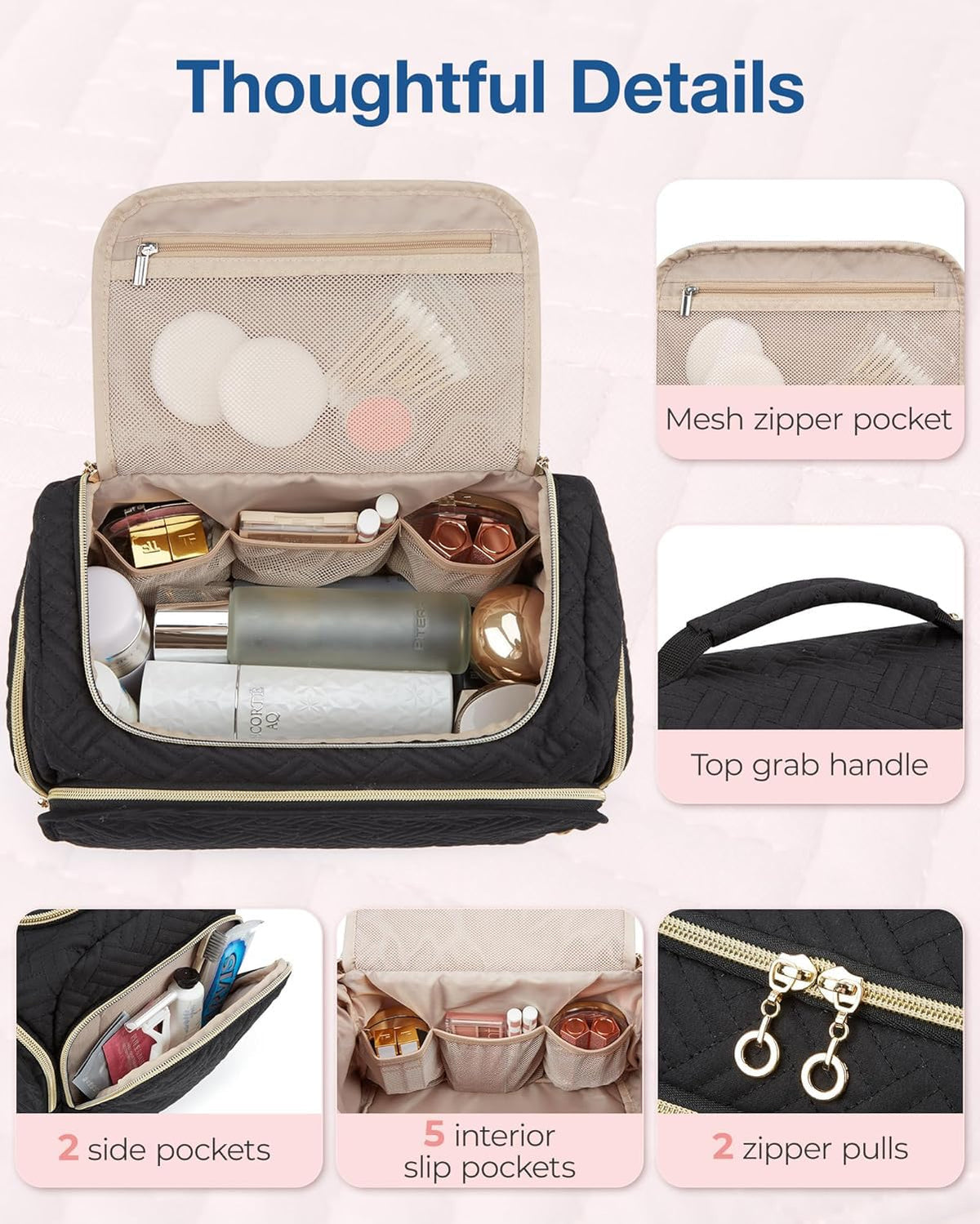 BAGSMART cosmetic bag with mesh pockets for organized small items