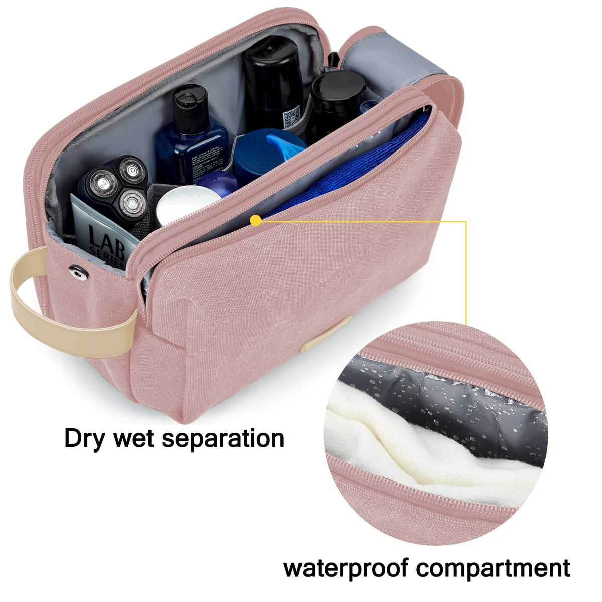 BAGSMART Dopp kit with waterproof zipper pockets keeps items sorted and ready