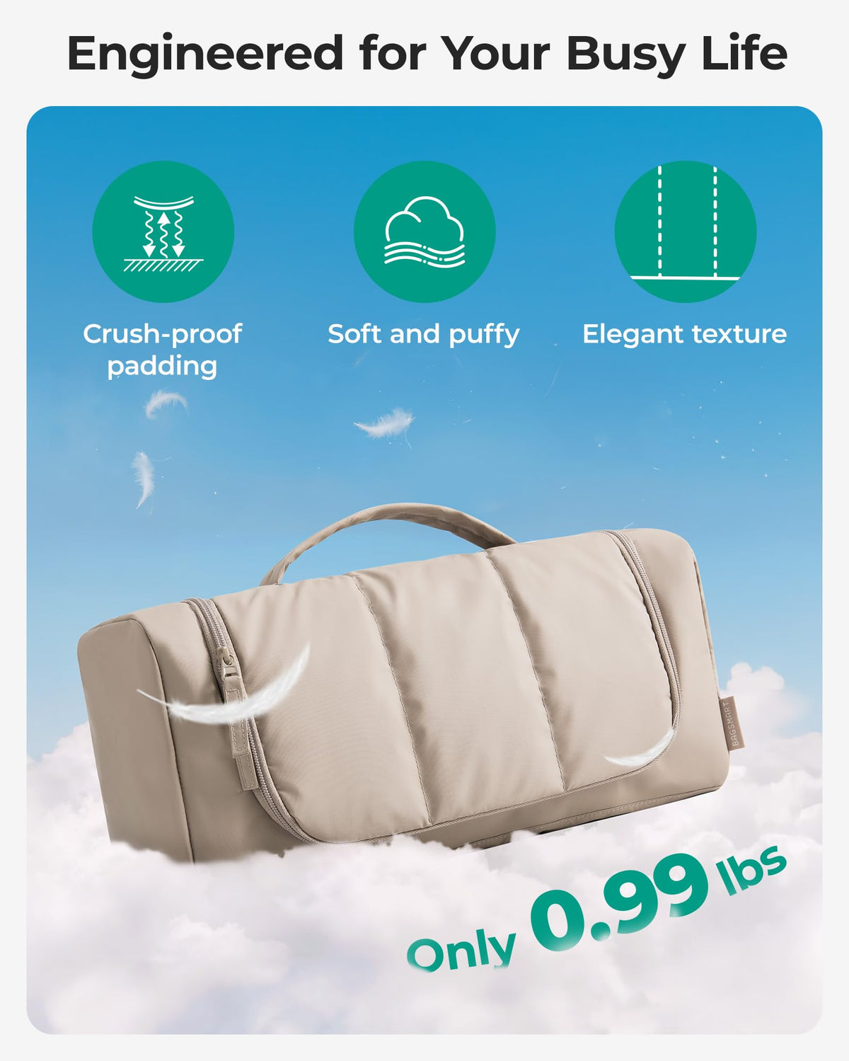 BAGSMART dual-way zippers for smooth access and security.
