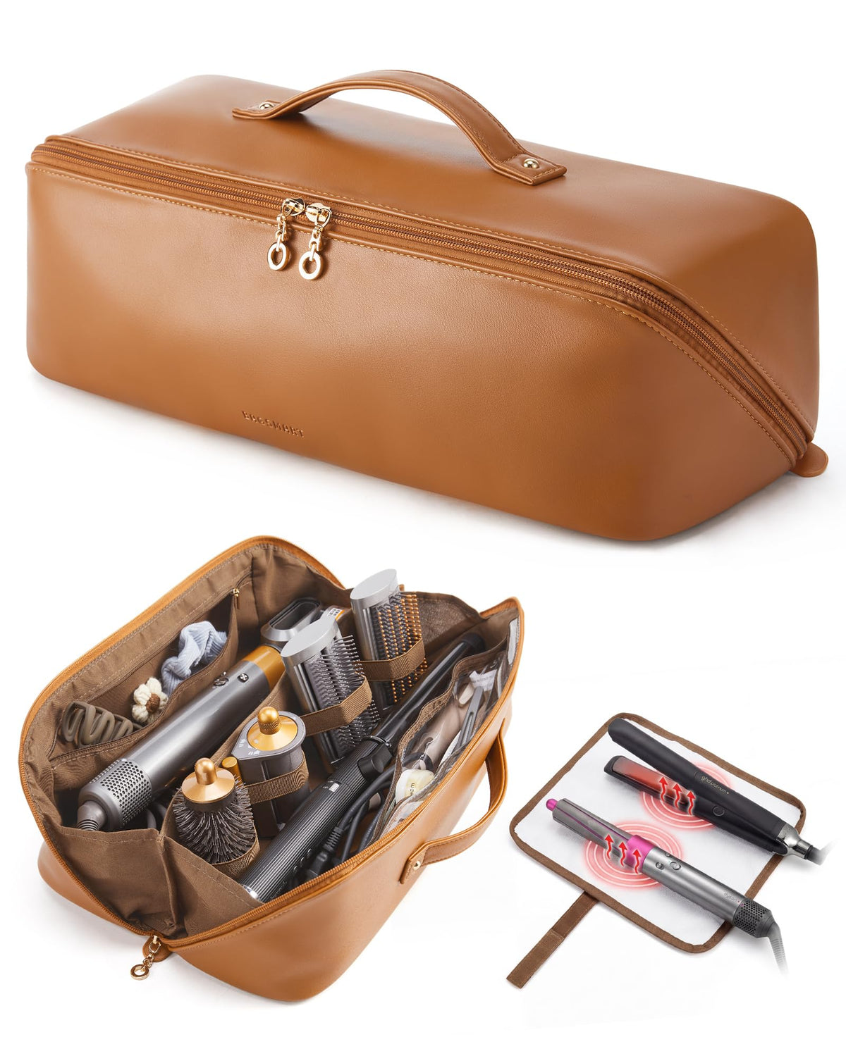 BAGSMART hair tool organizer showing Dyson attachments neatly stored for quick access