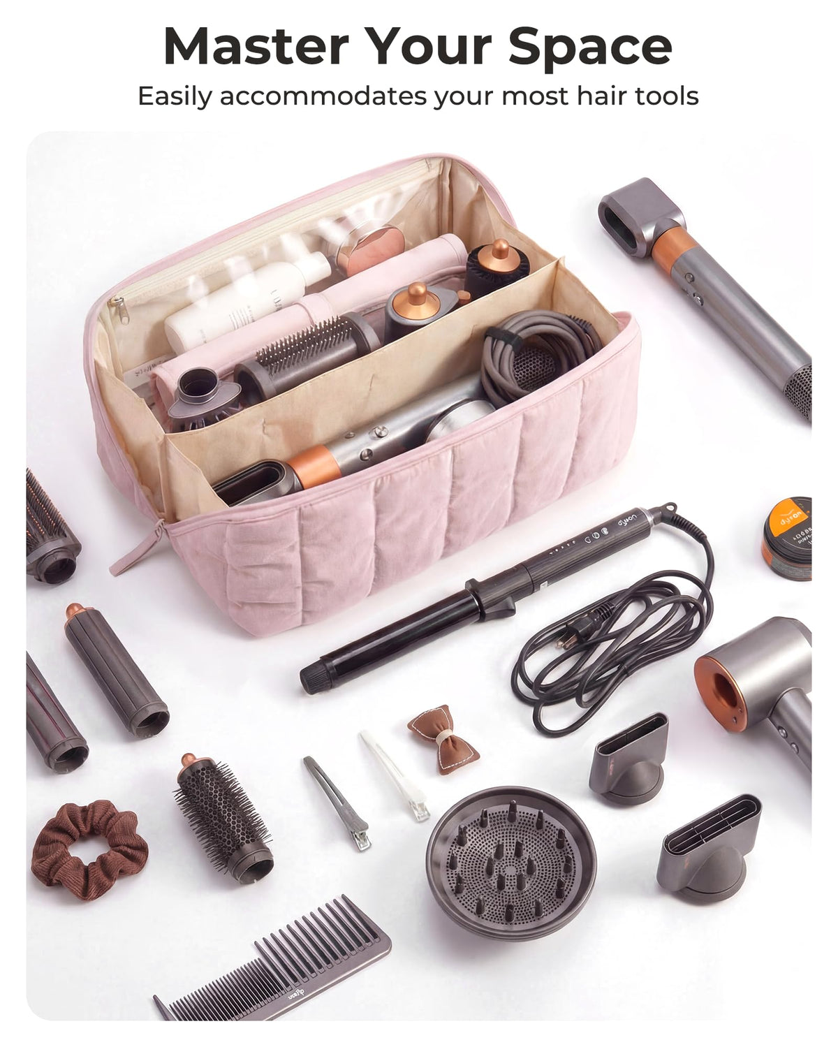 BAGSMART organizer with wide-open design for quick access to styling tools.