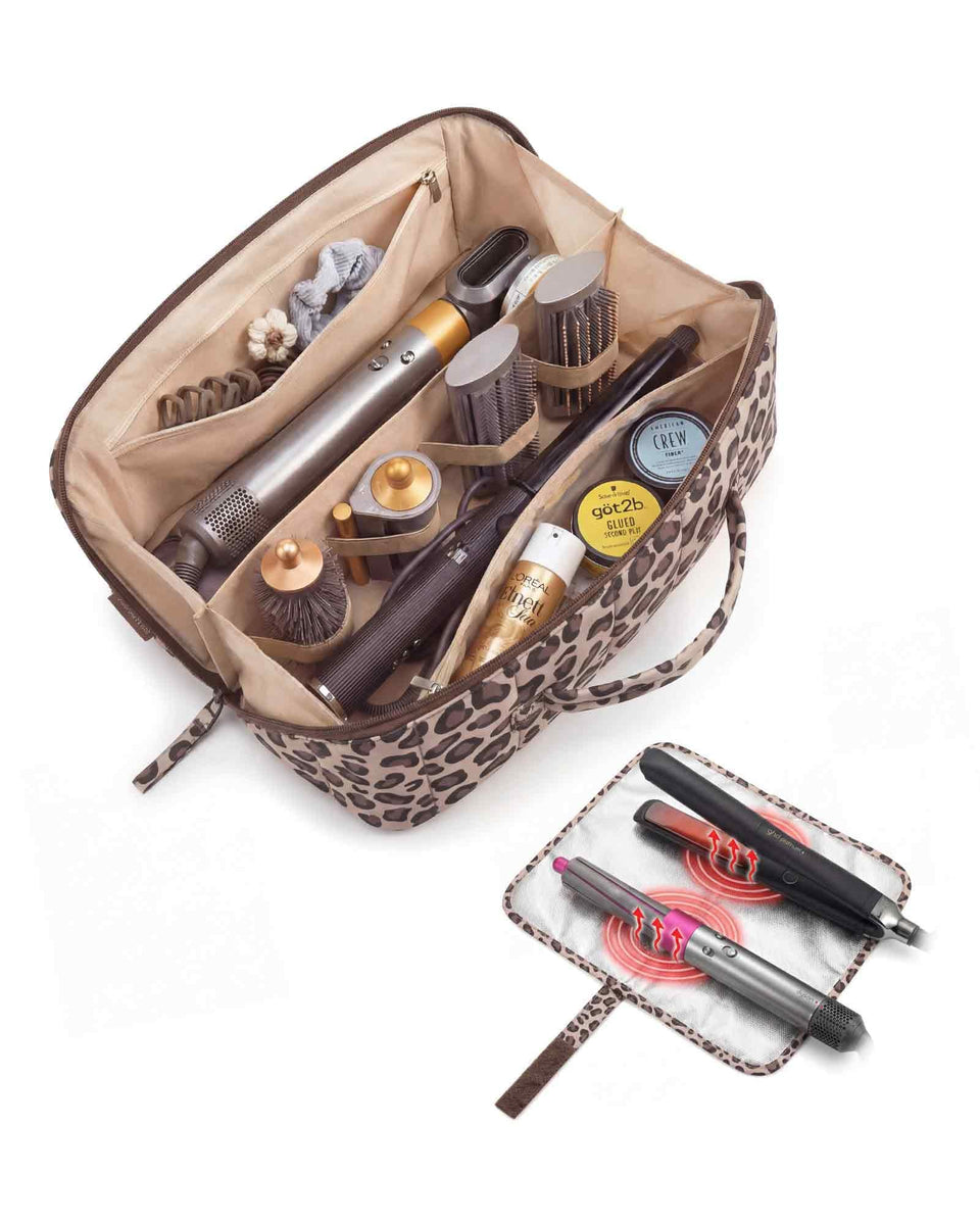 BAGSMART hair tool organizer wide-open interior view for quick tool access