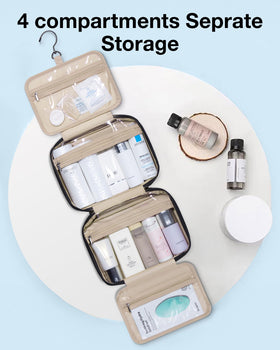 BAGSMART hanging travel toiletry organizer, medium opened view with organized compartments.