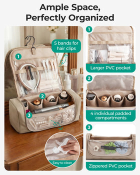 BAGSMART heat resistant mat inside protects surfaces during styling.