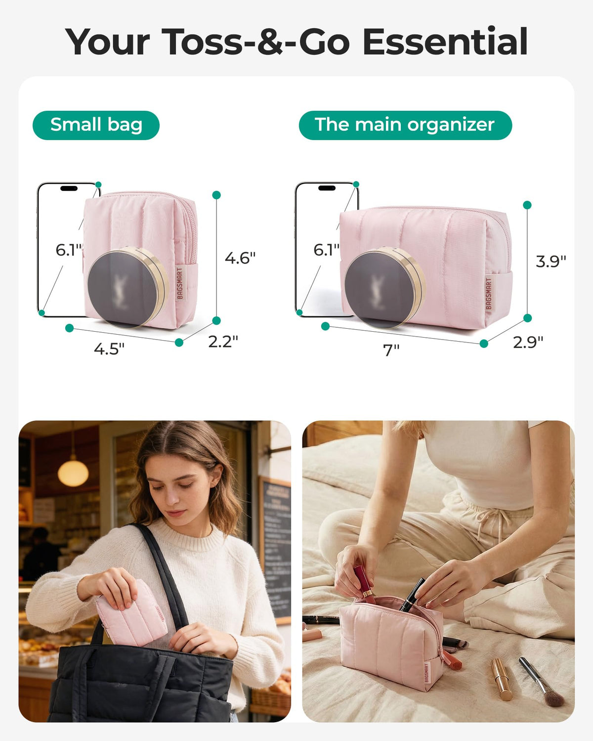 BAGSMART makeup bag duo: slip-in pockets for easy access.