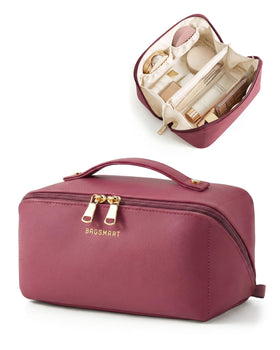 BAGSMART makeup bag with flat-open design for quick access to cosmetics.