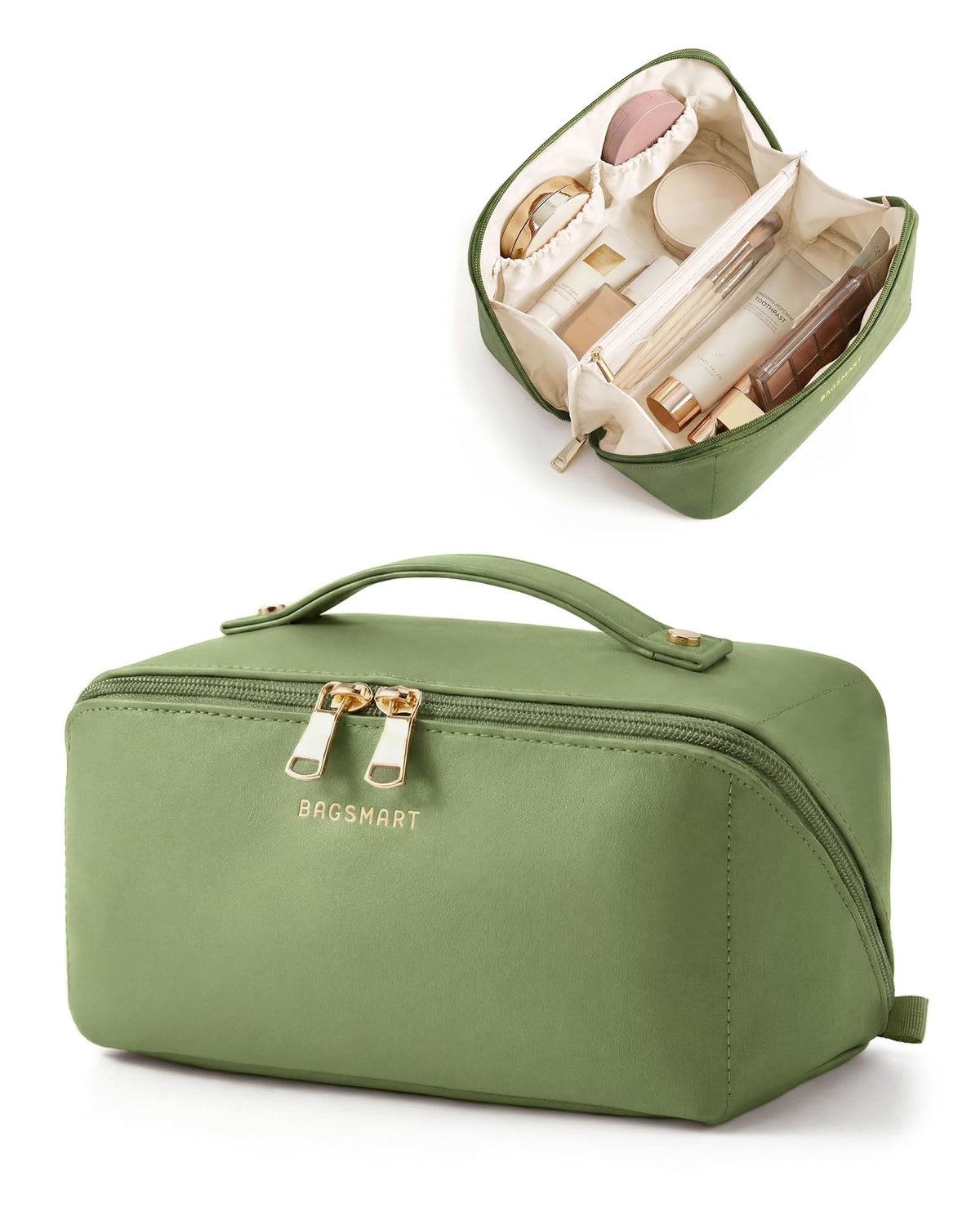 BAGSMART makeup bag flat-open view for quick access to cosmetics