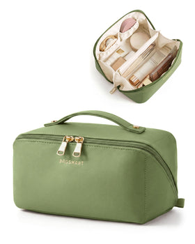 BAGSMART makeup bag flat-open view for quick access to cosmetics