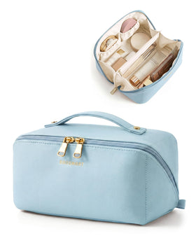 BAGSMART makeup bag flat-open shows full contents for quick access