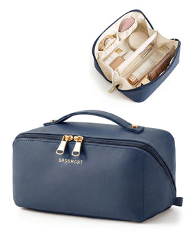 BAGSMART makeup bag in flat-open view showing easy access to contents
