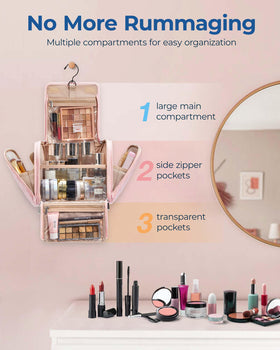 BAGSMART makeup bag open shows interior compartments for quick access