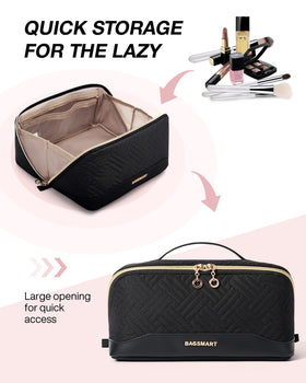 BAGSMART Makeup Bag large capacity keeps cosmetics organized while traveling.