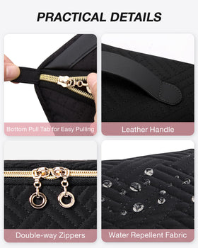 BAGSMART Makeup Bag features a PVC dirt-proof pocket for brushes and sponges.