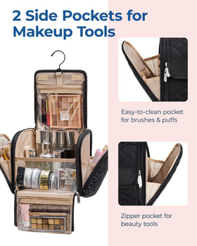 BAGSMART makeup bag side pocket stores brushes and tools