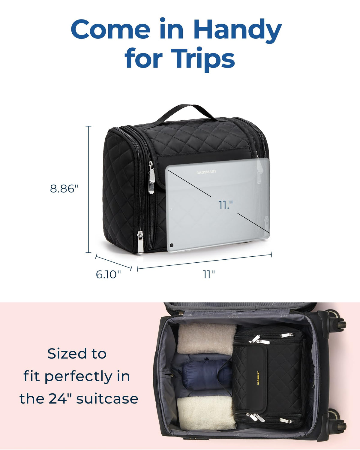 BAGSMART makeup bag transparent pockets provide quick visibility and access