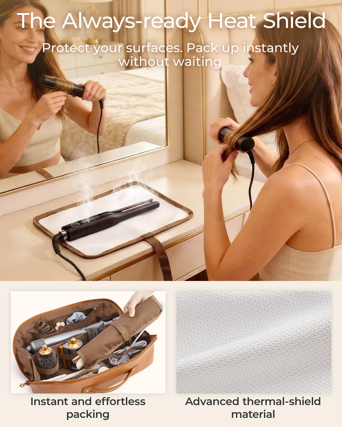 BAGSMART interior compartments keep dryer and curling iron separated
