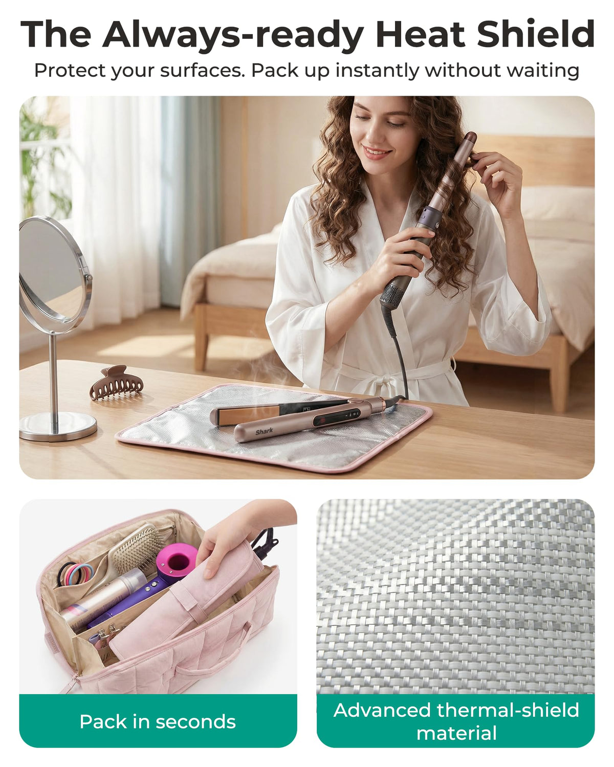 BAGSMART organizer with multiple interior compartments for dryer and curling iron
