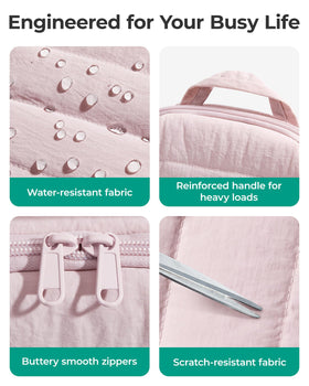 BAGSMART puffy padding adds protection for delicate cosmetics