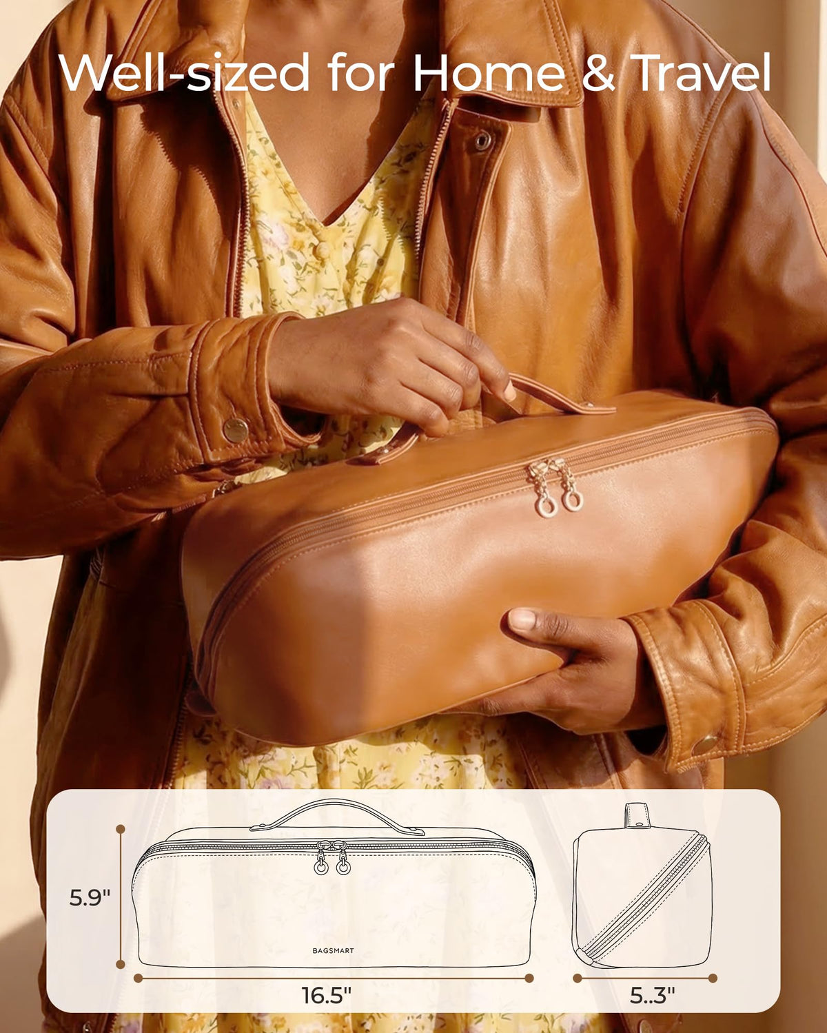 PVC zippered pocket keeps styling products securely stored inside