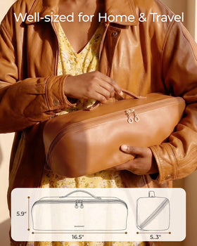 PVC zippered pocket keeps styling products securely stored inside