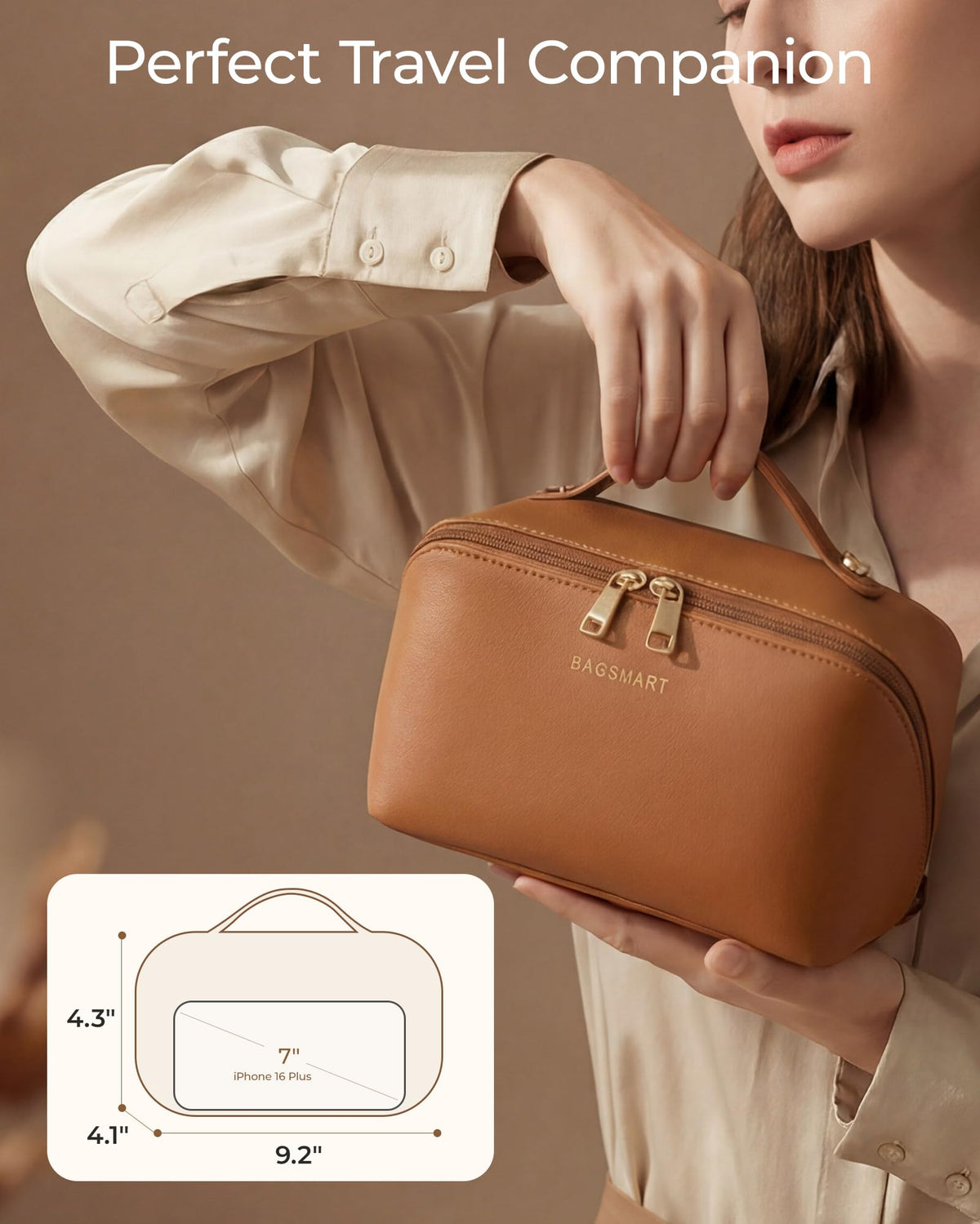 BAGSMART skincare and brush organizer keeps items neatly in place.