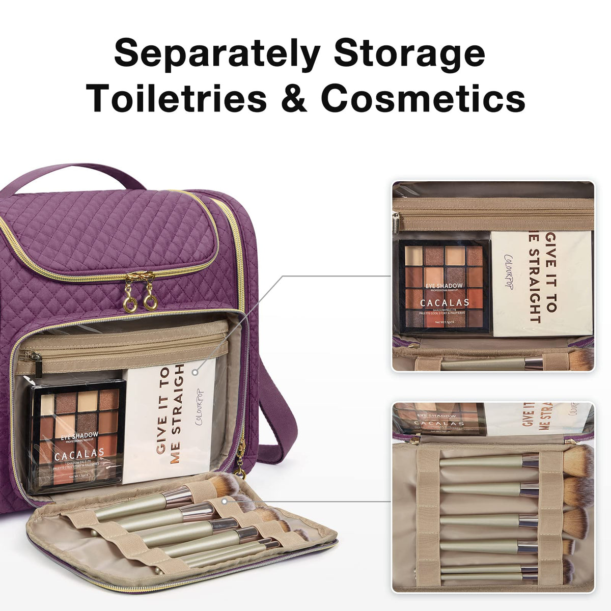 BAGSMART front PVC pocket stores cosmetics for quick access.