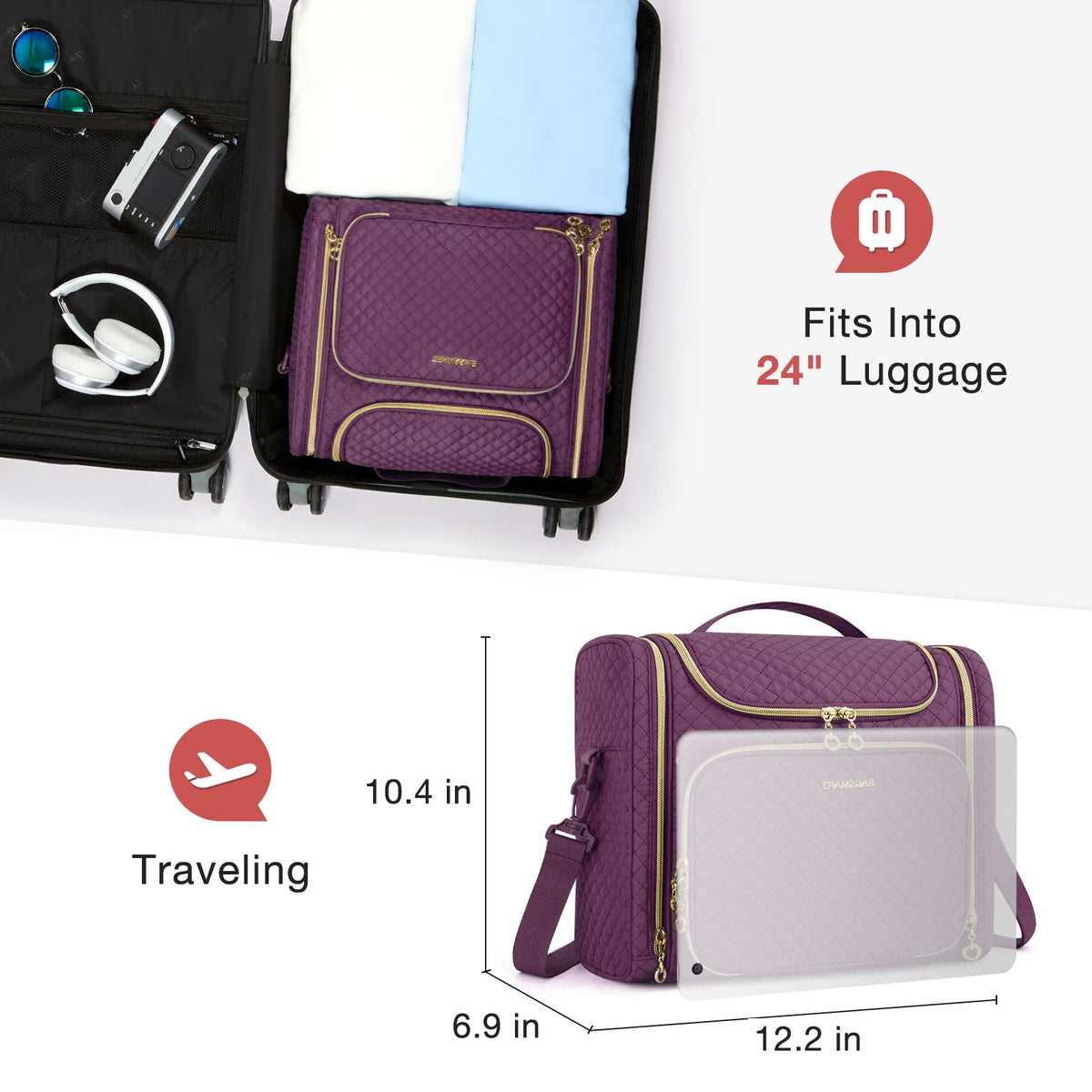 BAGSMART waterproof polyester keeps contents protected during travel.
