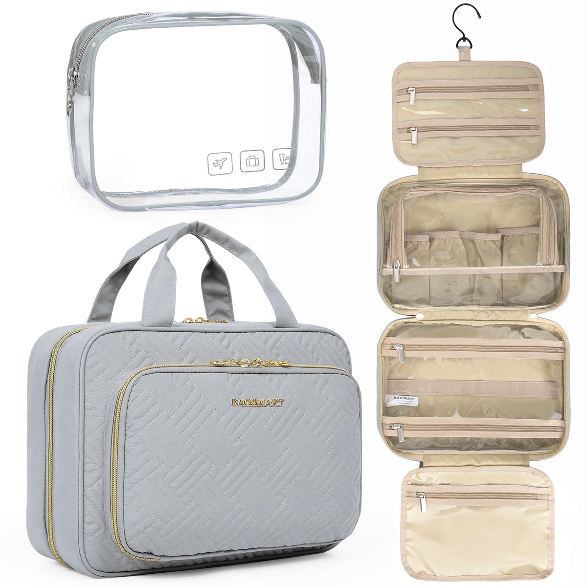BAGSMART Toiletry Bag Hanging Travel Organizer on a hook for easy access