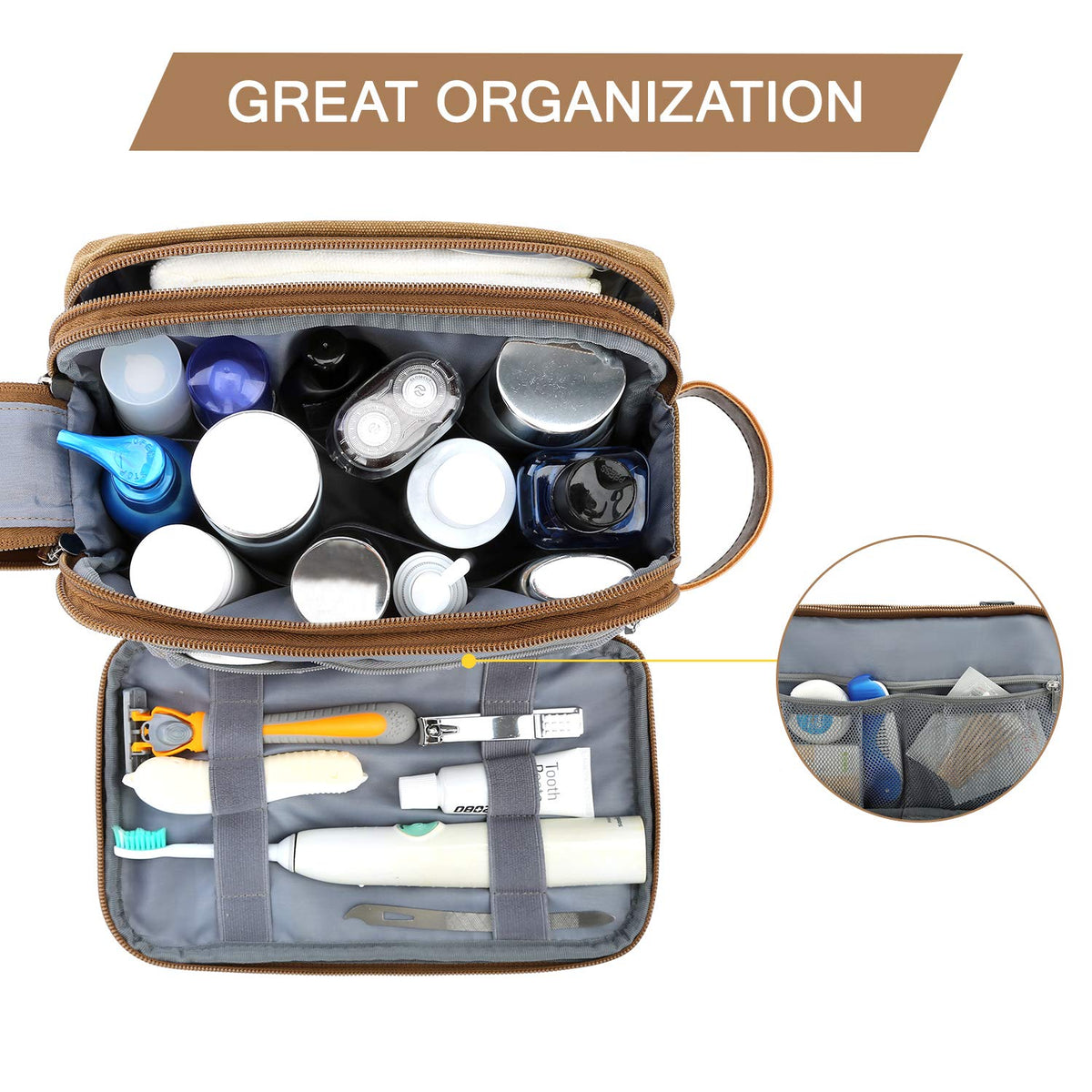 BAGSMART Dopp kit with elastic band design keeps items organized.