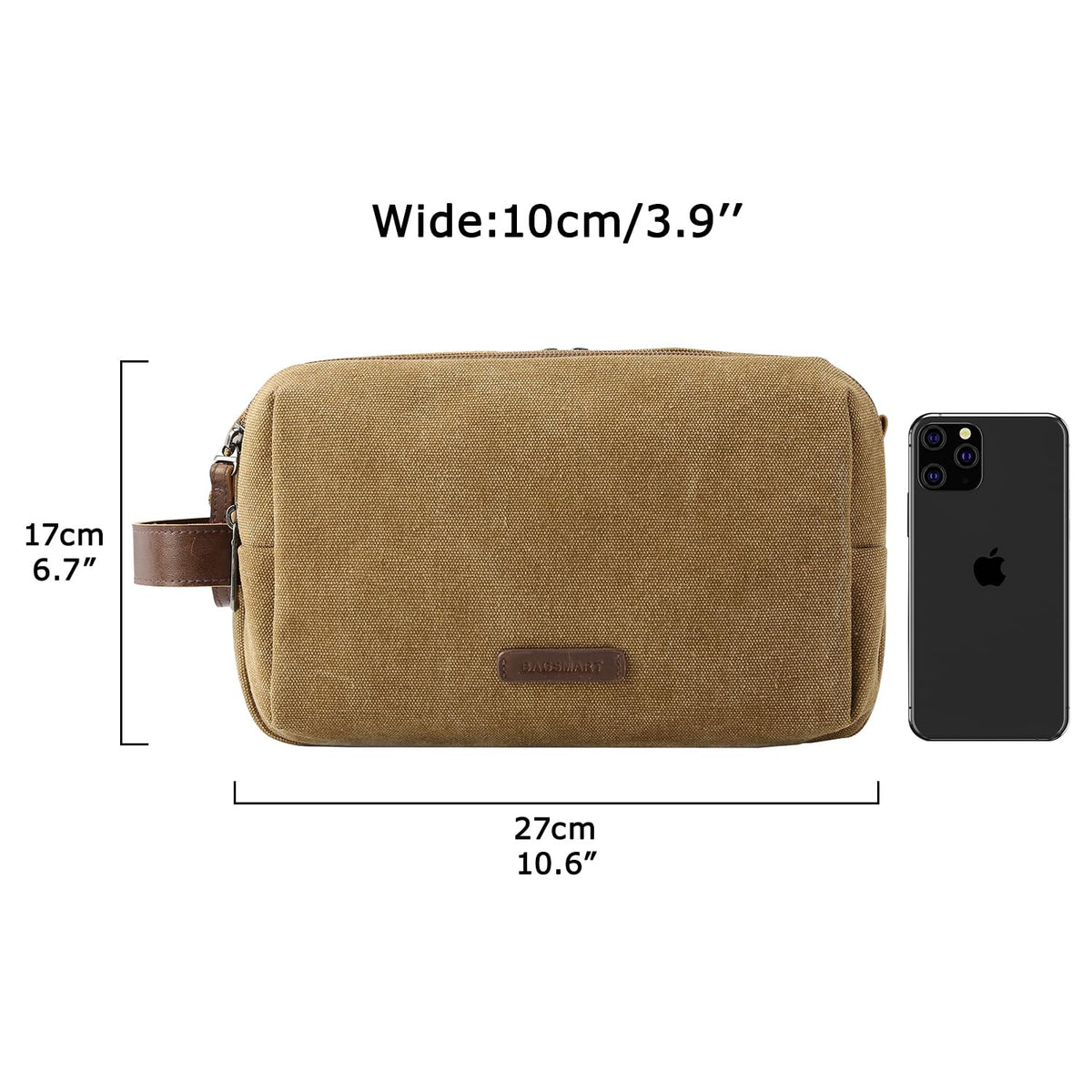 BAGSMART canvas bag with leather handle and inner elastic for flexibility.