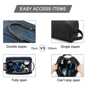 BAGSMART Toiletry Bag for Men, navy large, front mesh pocket for quick-access items.