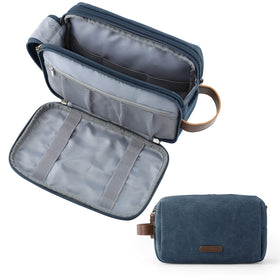 BAGSMART Toiletry Bag for Men, navy large, open compartments to organize essentials on travel.