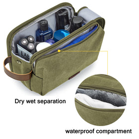 BAGSMART Toiletry Bag for Men with two-sided zipper pockets for organized separation.