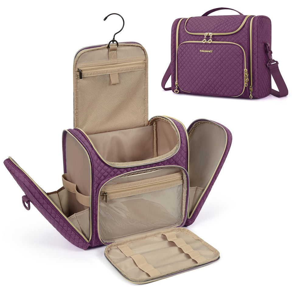 BAGSMART Toiletry Bag open with six compartments for tidy travel organization.