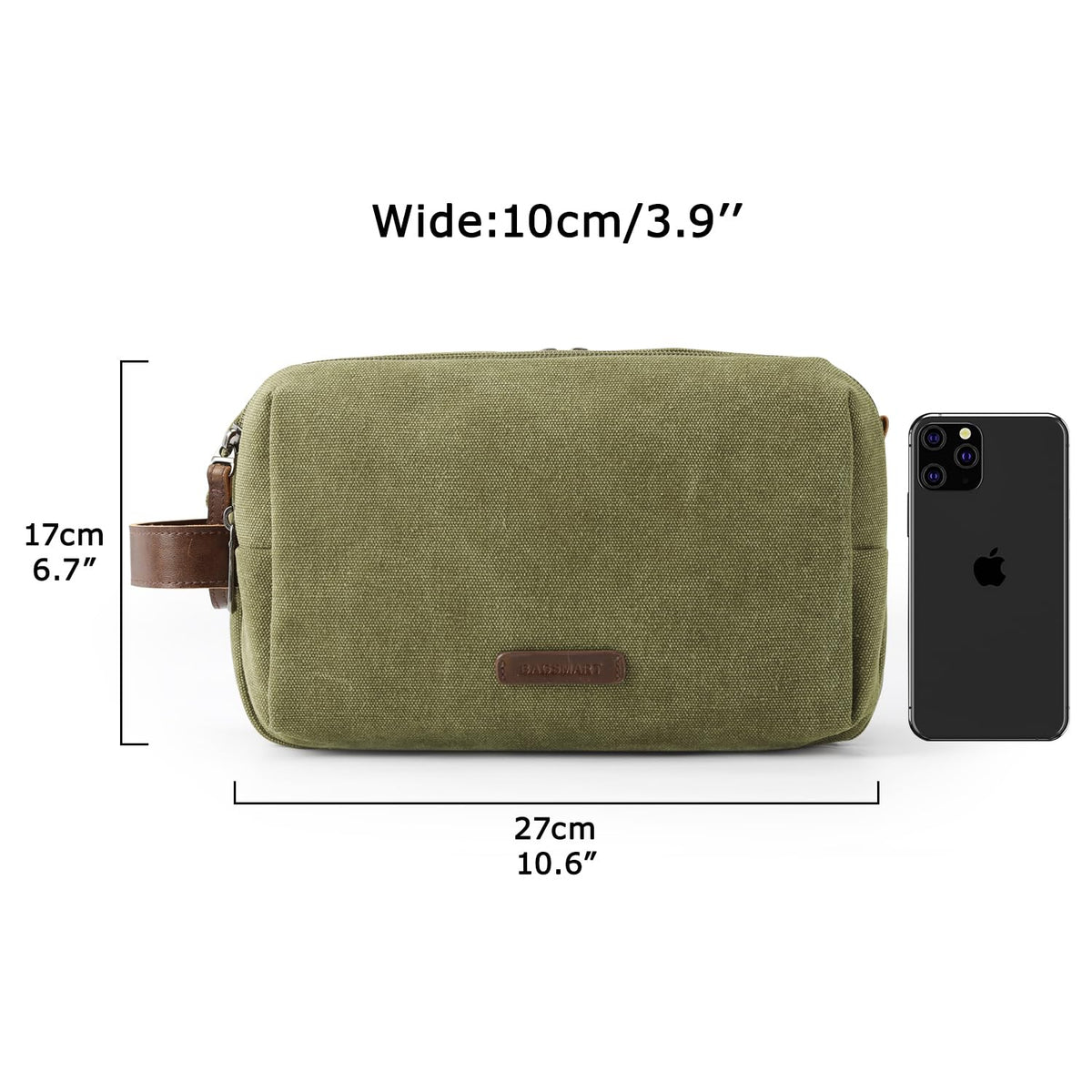 BAGSMART Toiletry Bag includes a sturdy leather handle for easy carry.