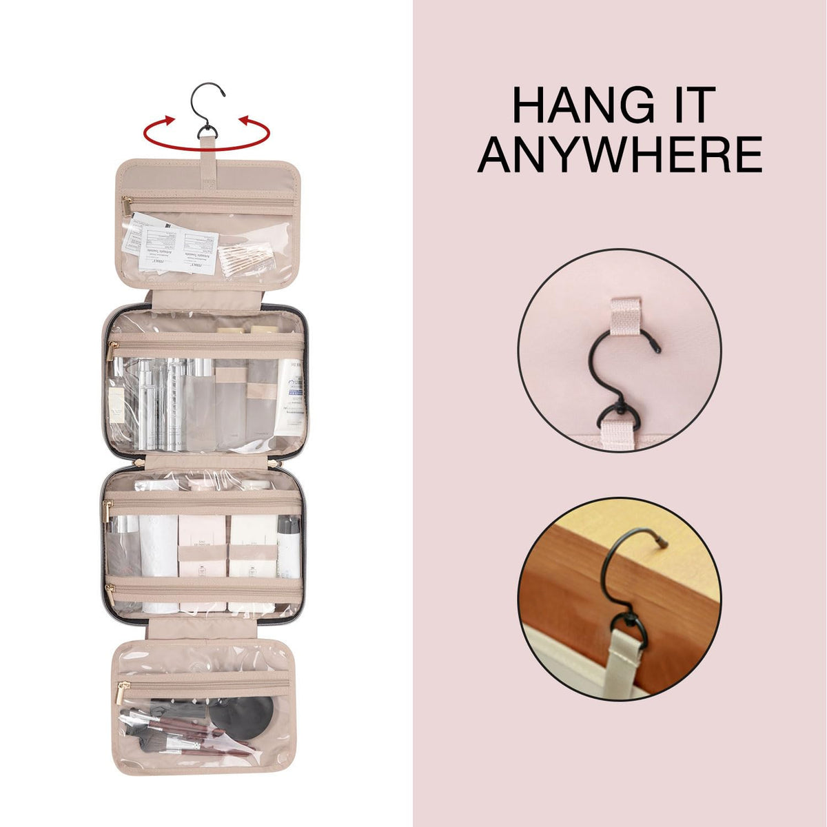 BAGSMART 360-degree swivel hook offers versatile hanging options.