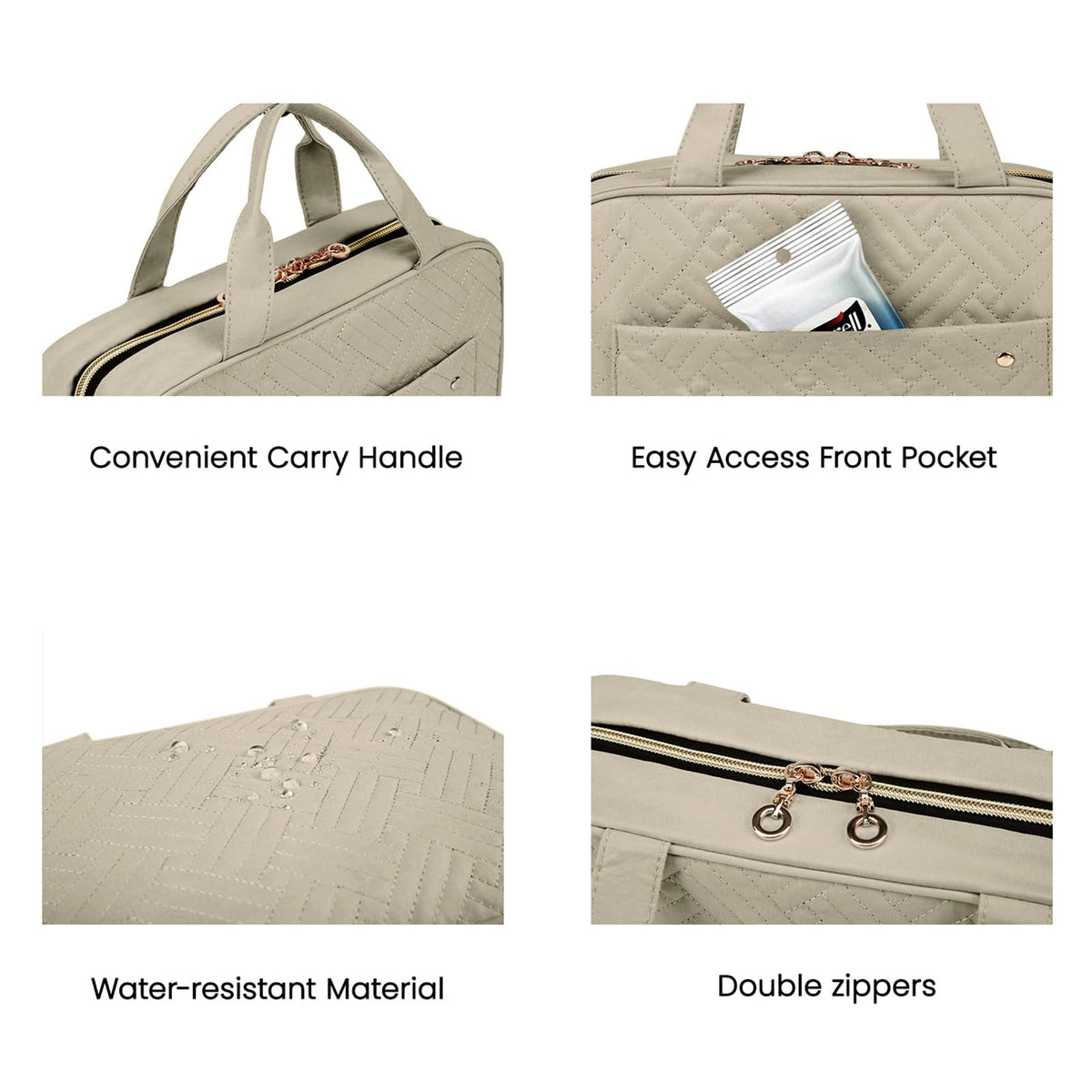 BAGSMART water-resistant material protects contents in damp spaces.
