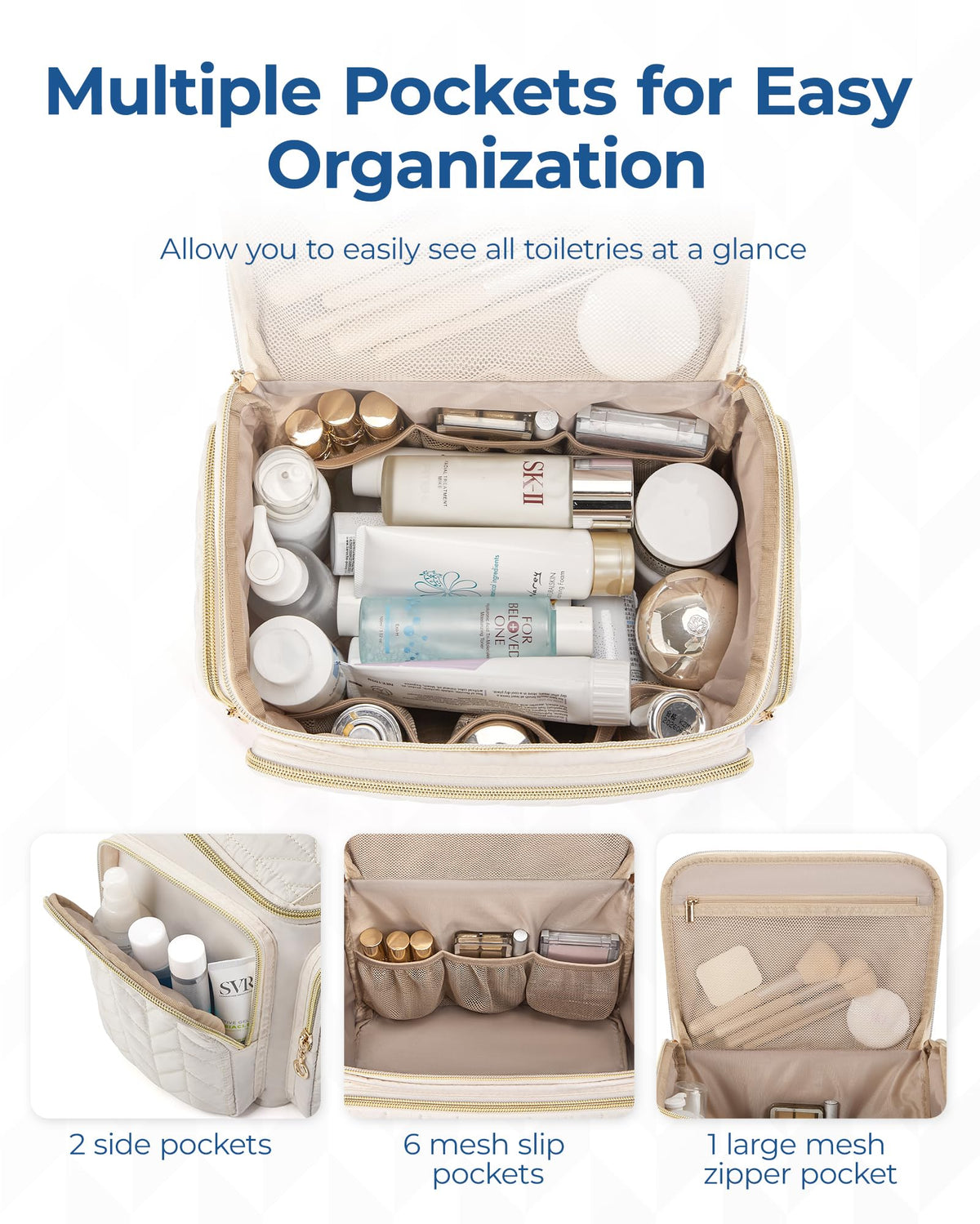BAGSMART cosmetic bag mesh zip pocket for easy visibility