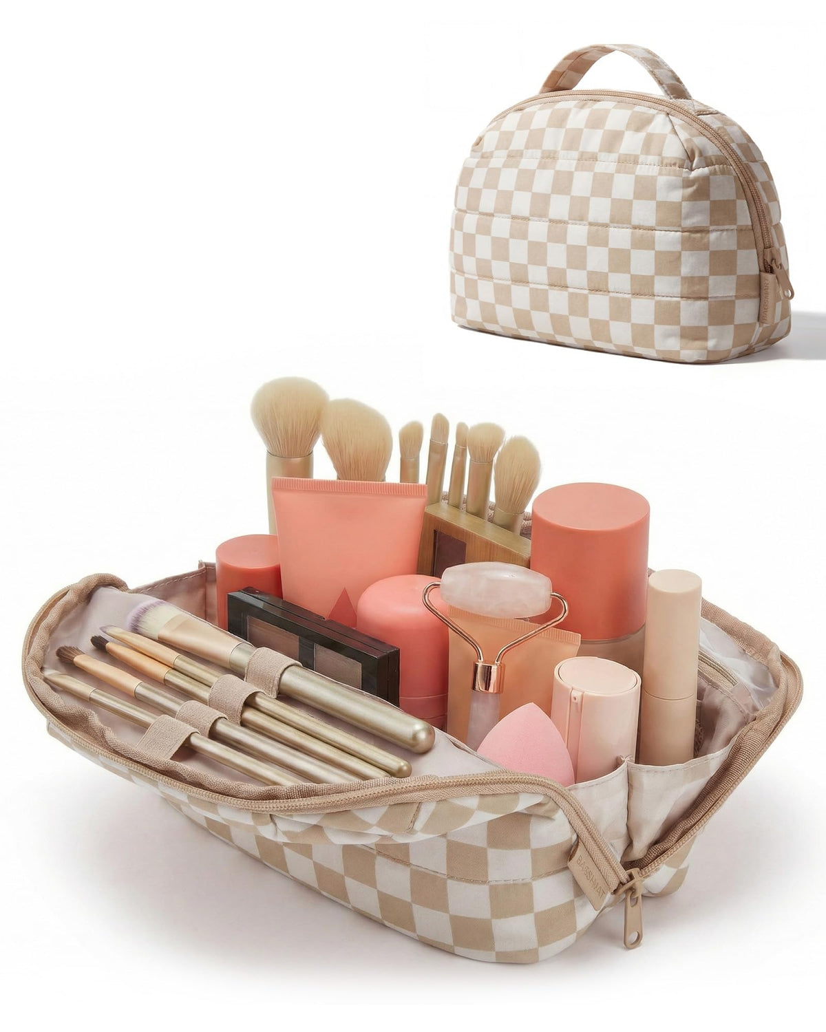 BAGSMART travel makeup bag fold-down design for easy access and organized contents